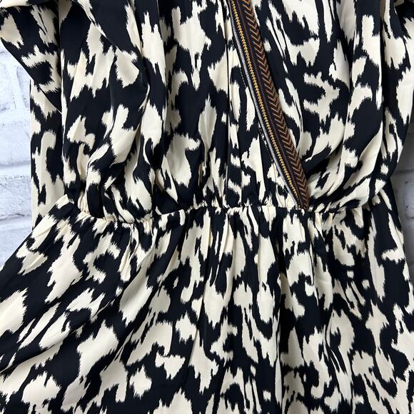 Umgee Ivory Animal Print Embroidered V Neck Faux Wrap Cinched Waist Dress L NEW - Picture 7 of 12